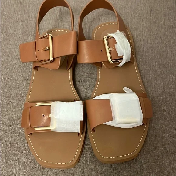 Steve Madden Brown Sandals with Gold Buckles - Picture 2 of 5